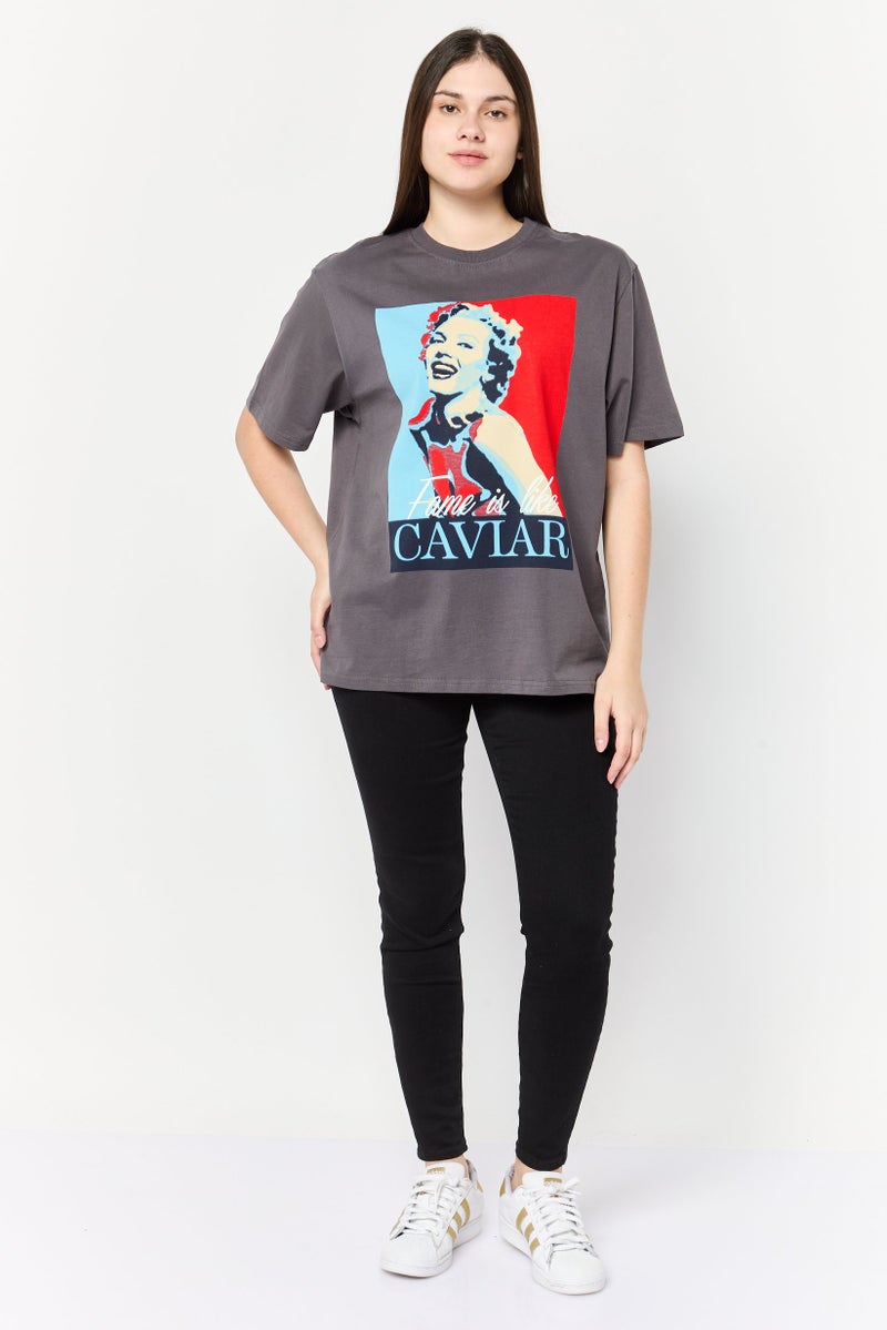 Marilyn Monroe Women Crew Neck Short Sleeves Graphic Print T-Shirt, Grey - Image 2